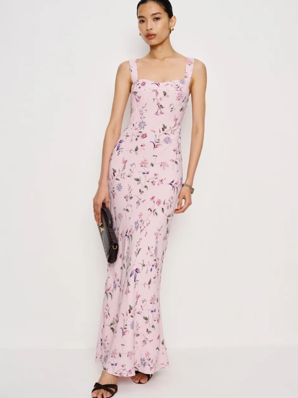 Floral Square-Neck Pink Maxi Dress